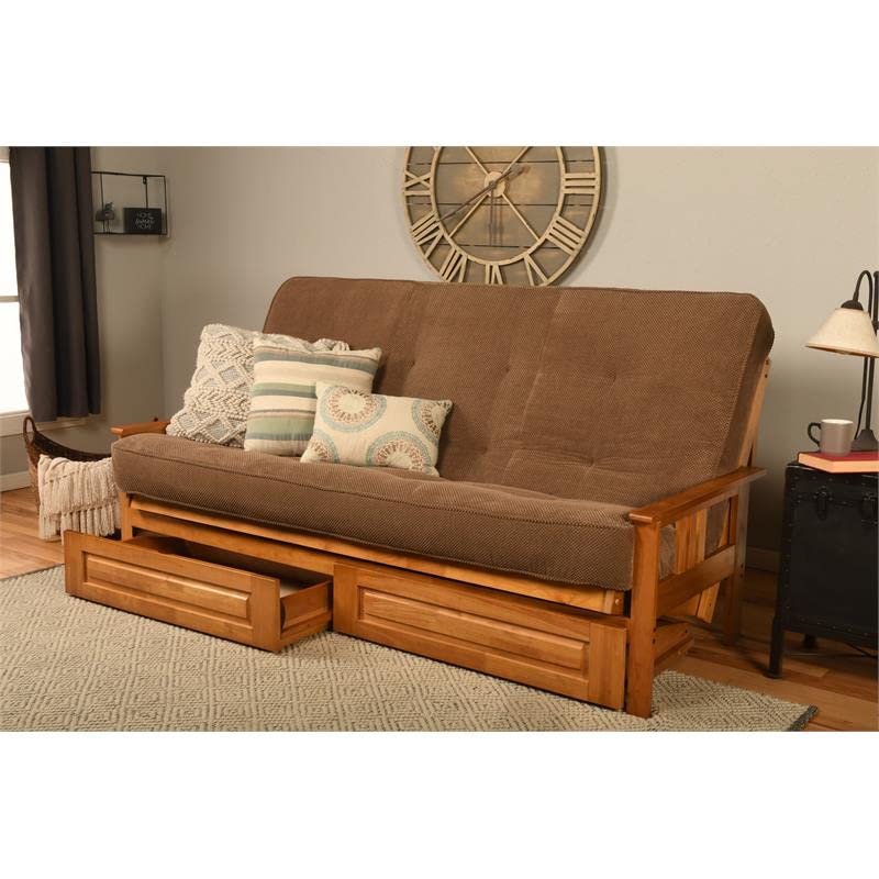 Kodiak Furniture Monterey Queen-Size Butternut Wood Storage Futon-Brown Mattress