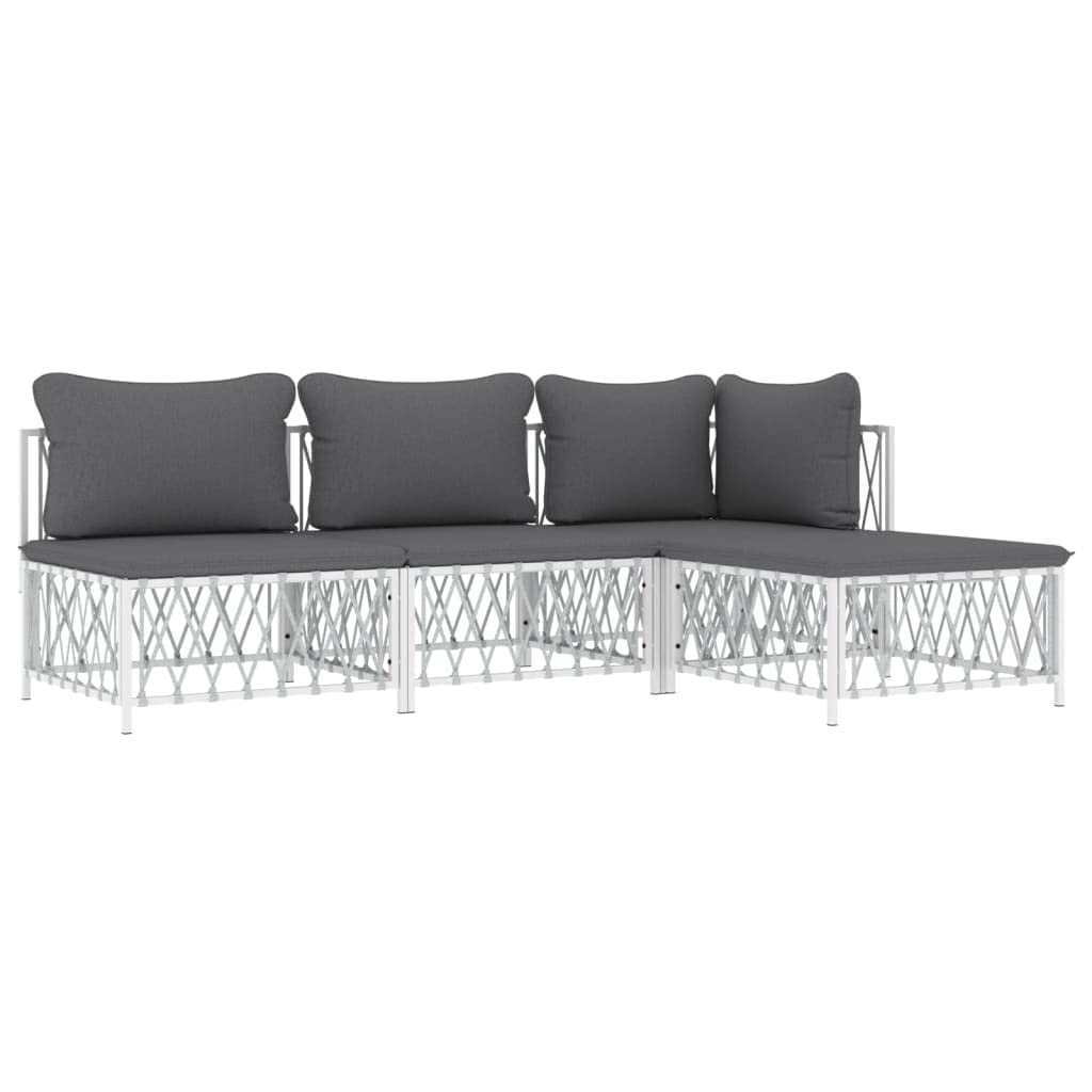 vidaXL 4-Piece Lounge Set - Modern White and Dark Gray Patio Sofa Set with Woven Fabric and Powder-Coated Steel Frame, Ideal for Garden and Outdoor Spaces