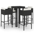 vidaXL Patio Bar Set 5 Piece, Bistro Set for Outdoor Porch Yard, Bar Stool with Cushions, Bistro Table, Farmhouse Modern Style, Poly Rattan Black
