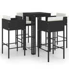 vidaXL Patio Bar Set 5 Piece, Bistro Set for Outdoor Porch Yard, Bar Stool with Cushions, Bistro Table, Farmhouse Modern Style, Poly Rattan Black
