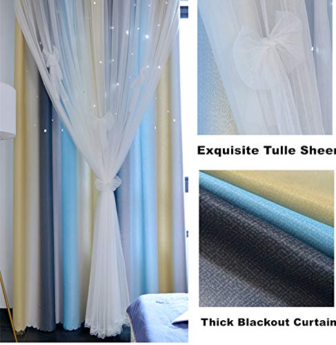 Yancorp Curtains For Girls Bedroom Kids Curtain Hollow-Out Star Window Drapes Curtain 63 Inches Length Room Darkening Grommet 2 Layers,1 Panel (Gray Blue, W52 X L63)