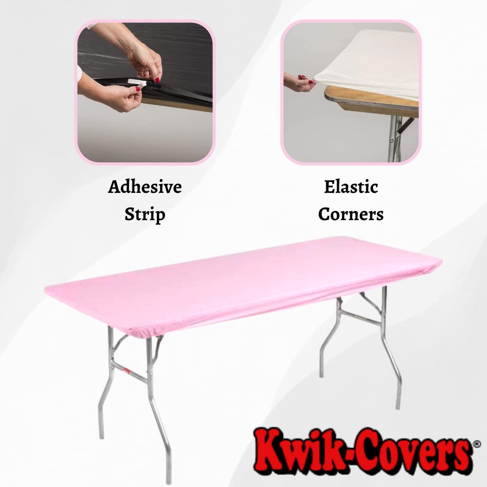 Kwik-Covers 5 Pack Of Rectangular Plastic Table Covers Bundle - 70 Paper Napkins Included - For 6' Foot Or 8' Foot Tables - (Table Not Included) (Pink, 30' X 72' (6' Foot Table))