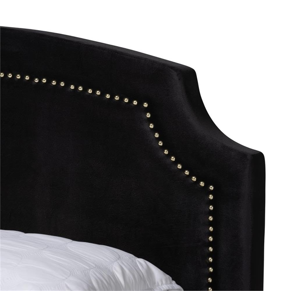 Baxton Studio Oxley Black Velvet and Gold Metal Queen Size Panel Bed