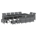 vidaXL Patio Dining Set 15 Piece with Cushions Garden Outdoor Lawn Yard Terrace Balcony Table and Chair Seat Seating Furniture Poly Rattan Gray
