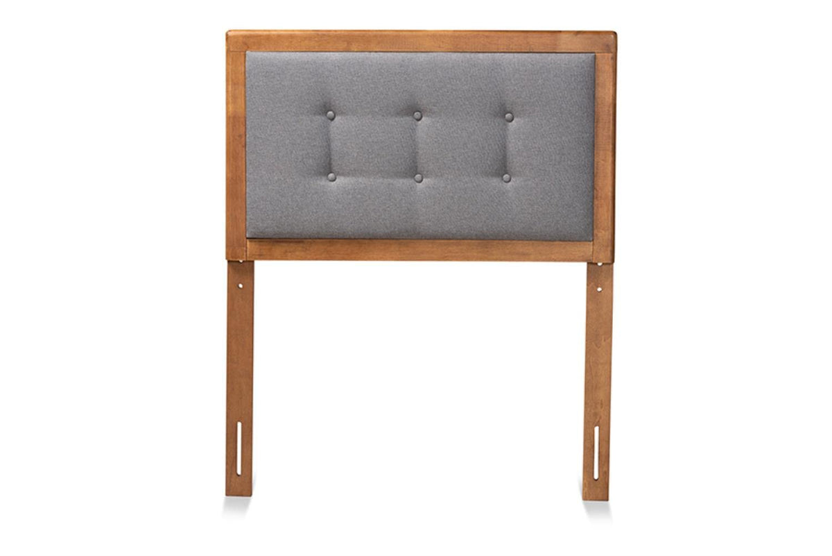 Baxton Studio Sarine Mid-Century Modern Dark Grey Fabric Upholstered and Walnut Brown Finished Wood Twin Size Headboard