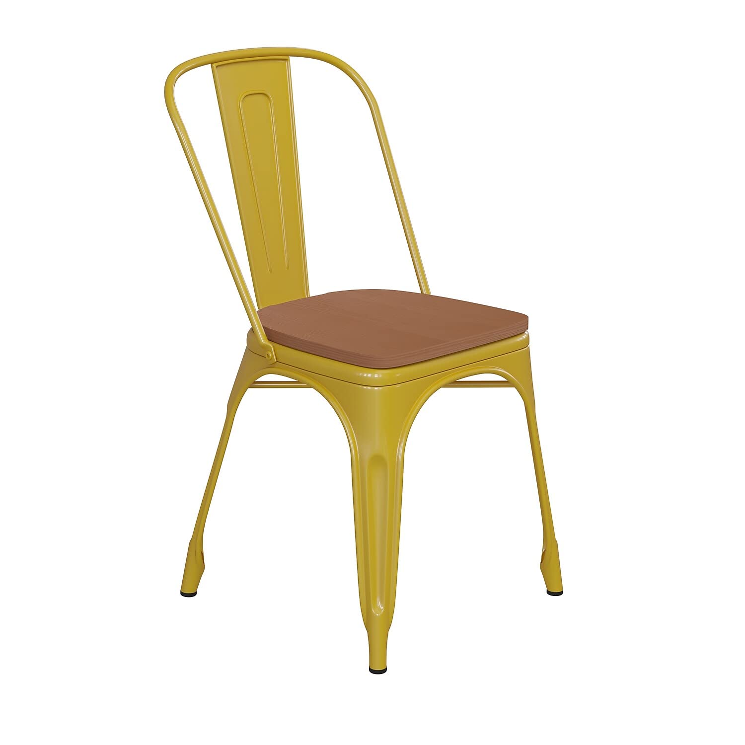 Flash Furniture Perry Indoor/Outdoor Commercial Stackable Chair with Polystyrene Seat - Yellow Metal Frame - Teak Poly Resin Sea