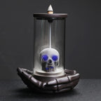 HaisWonsa Skull Incense Burner Holder - Backflow Waterfall , LED Ceramic Unique Skeleton Incense Burner with 15 Incense Cones fo