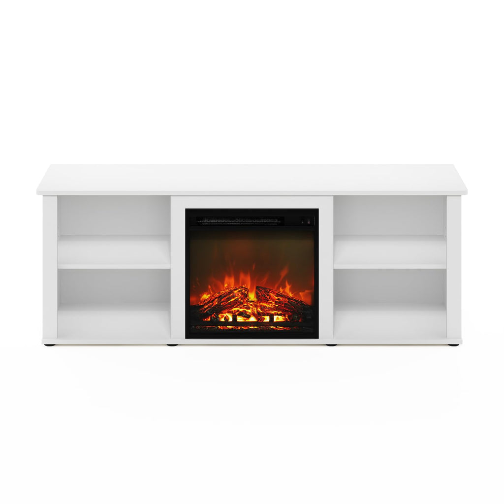 Furinno Classic 60 Inch TV Stand with Fireplace, Solid White