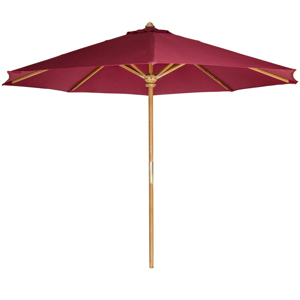 All Things Cedar TU90-R Teak Market Table Umbrella Outdoor | 2-Piece Pole & 10-ft Canvas Canopy with Wind Vent | Indonesian Teak Java Finish | Solid Brass Hardware | Easy Storage | Red