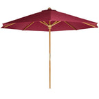 All Things Cedar TU90-R Teak Market Table Umbrella Outdoor | 2-Piece Pole & 10-ft Canvas Canopy with Wind Vent | Indonesian Teak Java Finish | Solid Brass Hardware | Easy Storage | Red