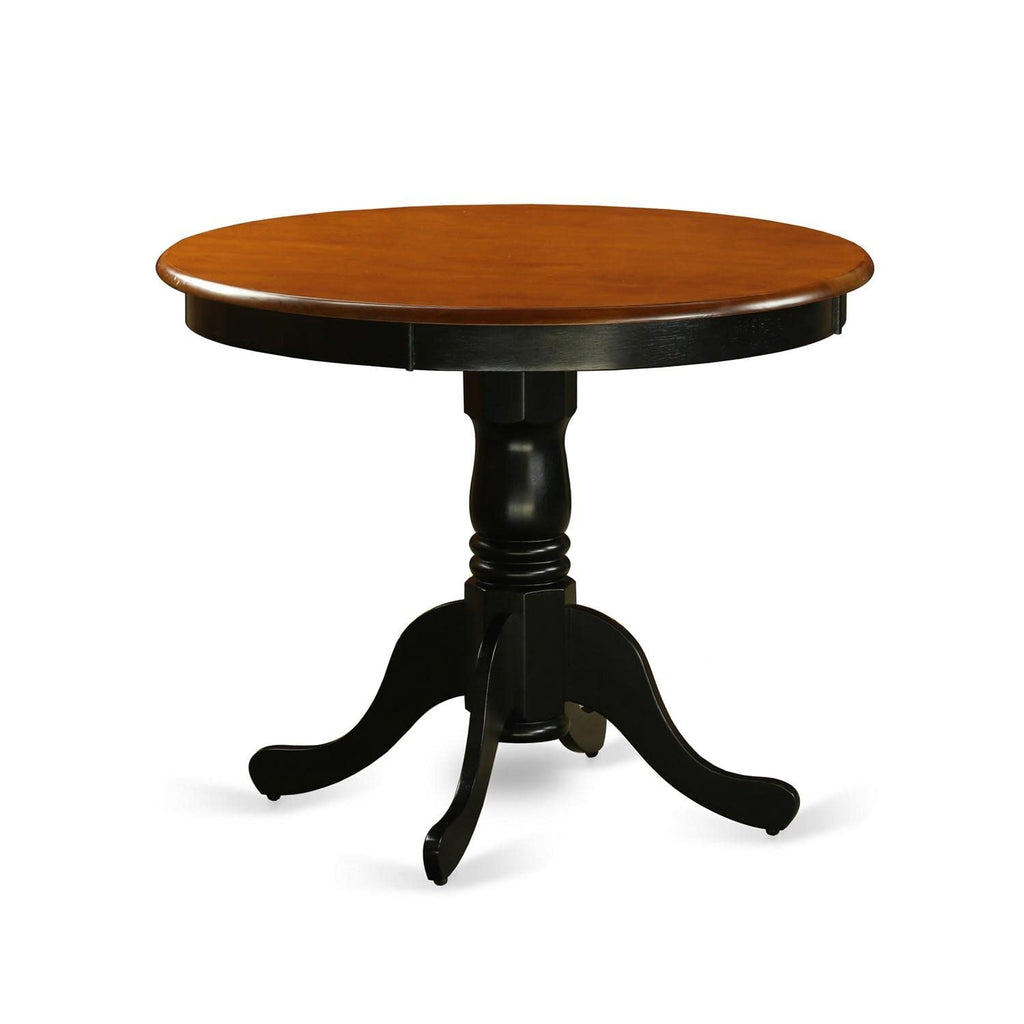 East West Furniture ANTI3-BLK-W 3 Piece Kitchen Table & Chairs Set Contains a Round Dining Room Table with Pedestal and 2 Solid Wood Seat Chairs, 36x36 Inch, Black & Cherry