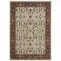HomeRoots 507987 8 x 11 ft. Ivory Red Green Gray Blue & Navy Oriental Power Loom Stain Resistant Rectangle Area Rug with Fringe