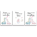 SUUURA-OO Cute Baby Dinosaur Watercolor Art Print poster, Set of 3 (8   X10   ) Balloon Dinosaur Family Love Quote Wall Art Post