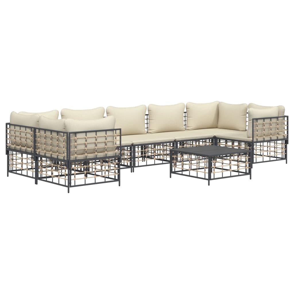 vidaXL Anthracite Poly Rattan Modular Patio Lounge Set// 7-Piece Outdoor Sofa Set with Cushions//Weather-Resistant Garden Furniture