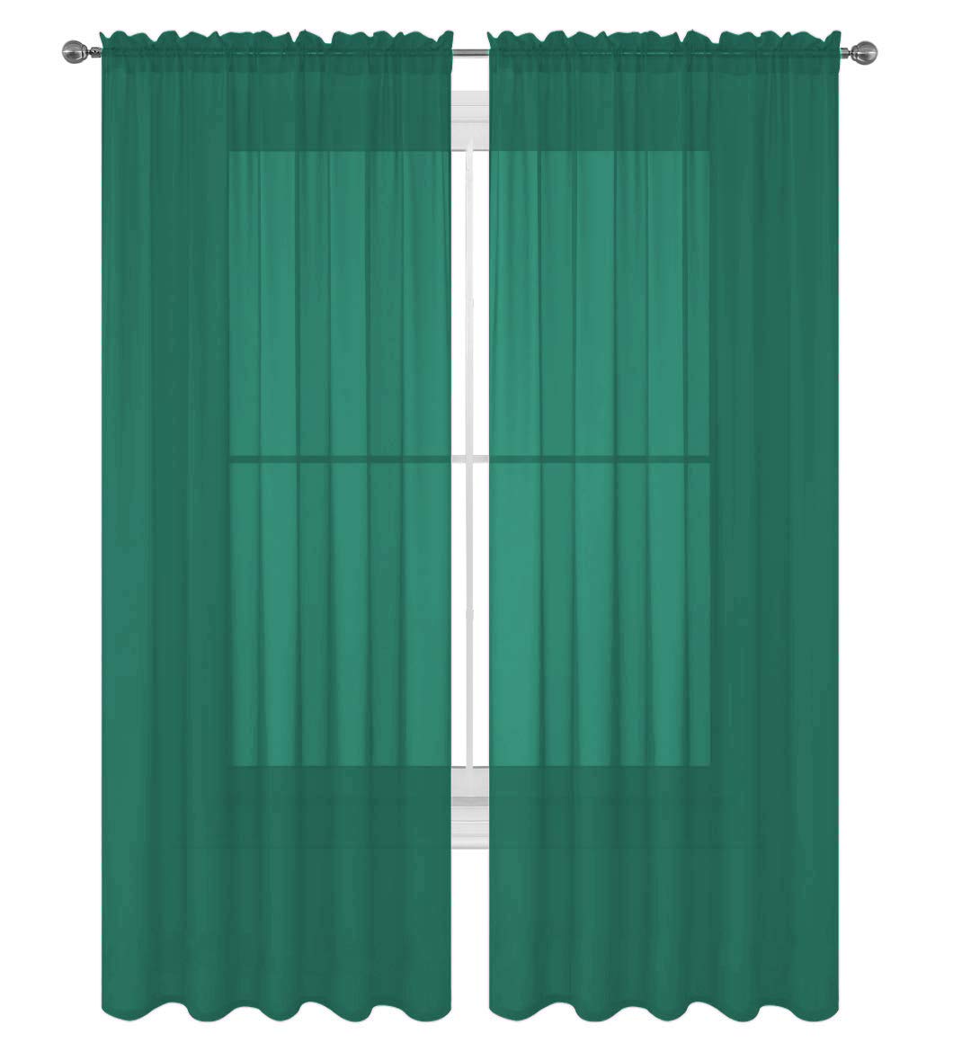 Decotex 2 Piece Solid Elegant Sheer Curtains Fully Stitched Panels Window Treatment Drape (54'' X 84'', Teal)