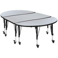 Flash Furniture 3 Piece Mobile 76 Oval Wave Collaborative Grey Thermal Laminate Activity Table Set - Height Adjustable Short Leg
