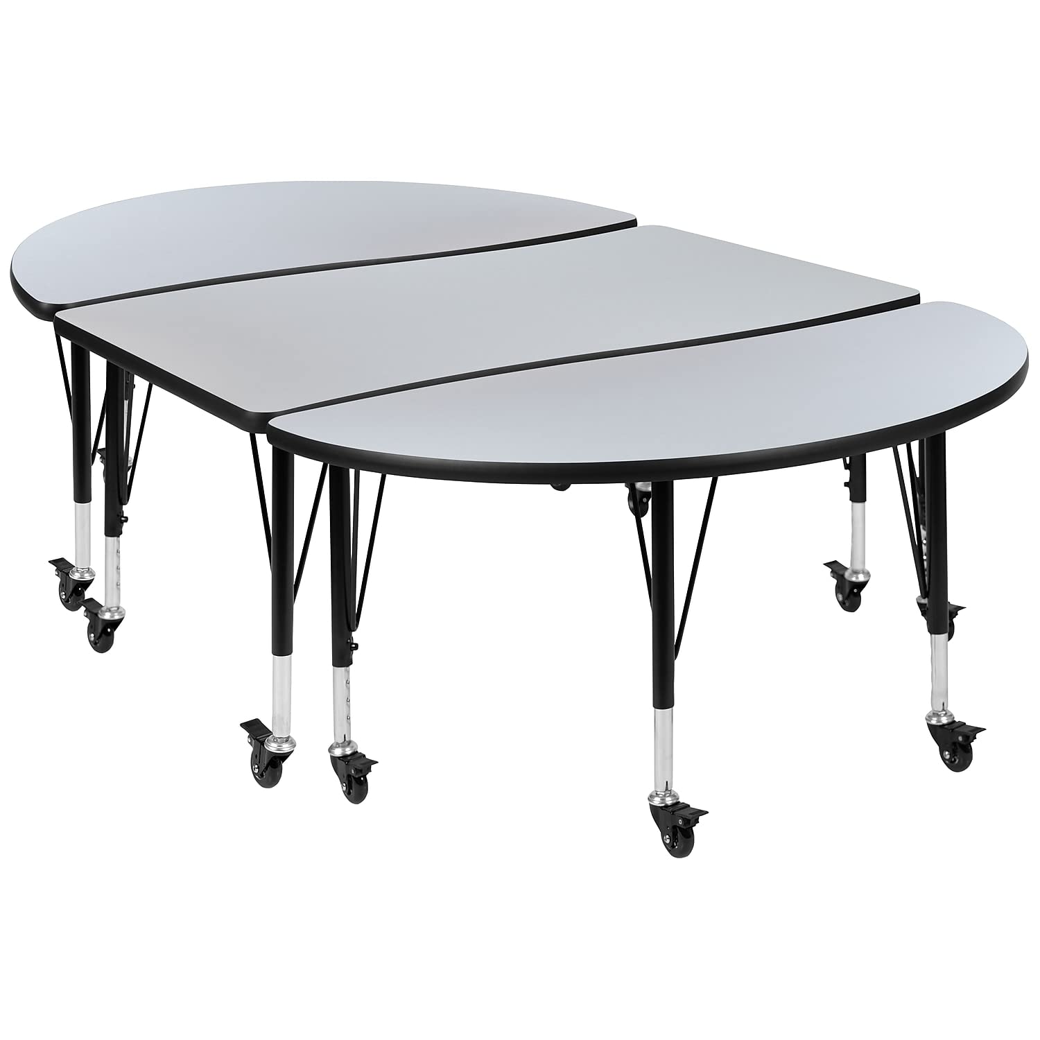 Flash Furniture 3 Piece Mobile 76 Oval Wave Collaborative Grey Thermal Laminate Activity Table Set - Height Adjustable Short Leg