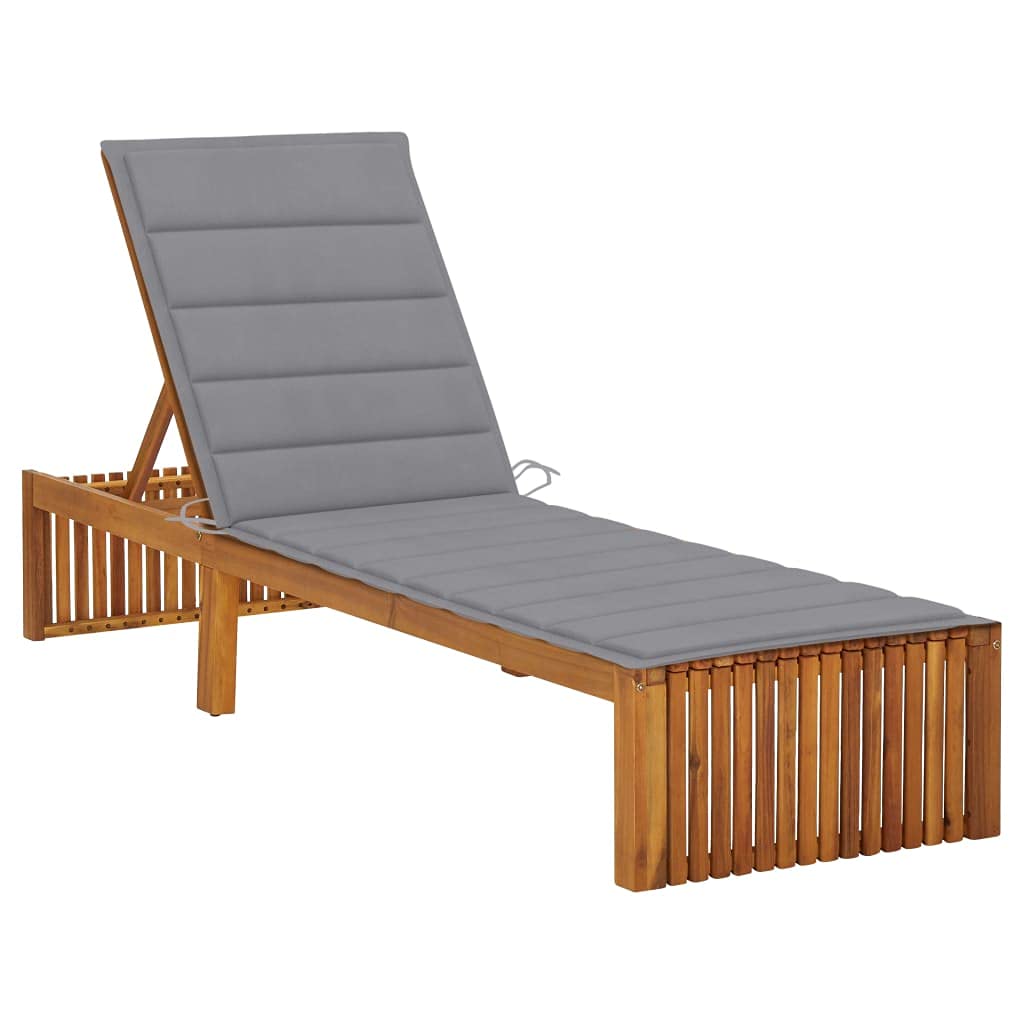 vidaXL Solid Acacia Wood Sun Lounger with Cushion Garden Outdoor Terrace Beach Wooden Sun Day Lounge Bed Seating Seat Sunlounger Furniture