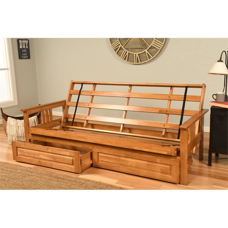 Kodiak Furniture Monterey Butternut Storage Wood Futon and Parma Gray Mattress