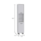 Kitchen Pantry 79" H, 2 Open Storage Shelves, 3 Internal Shelves, 2 Doors, 4 Legs, White