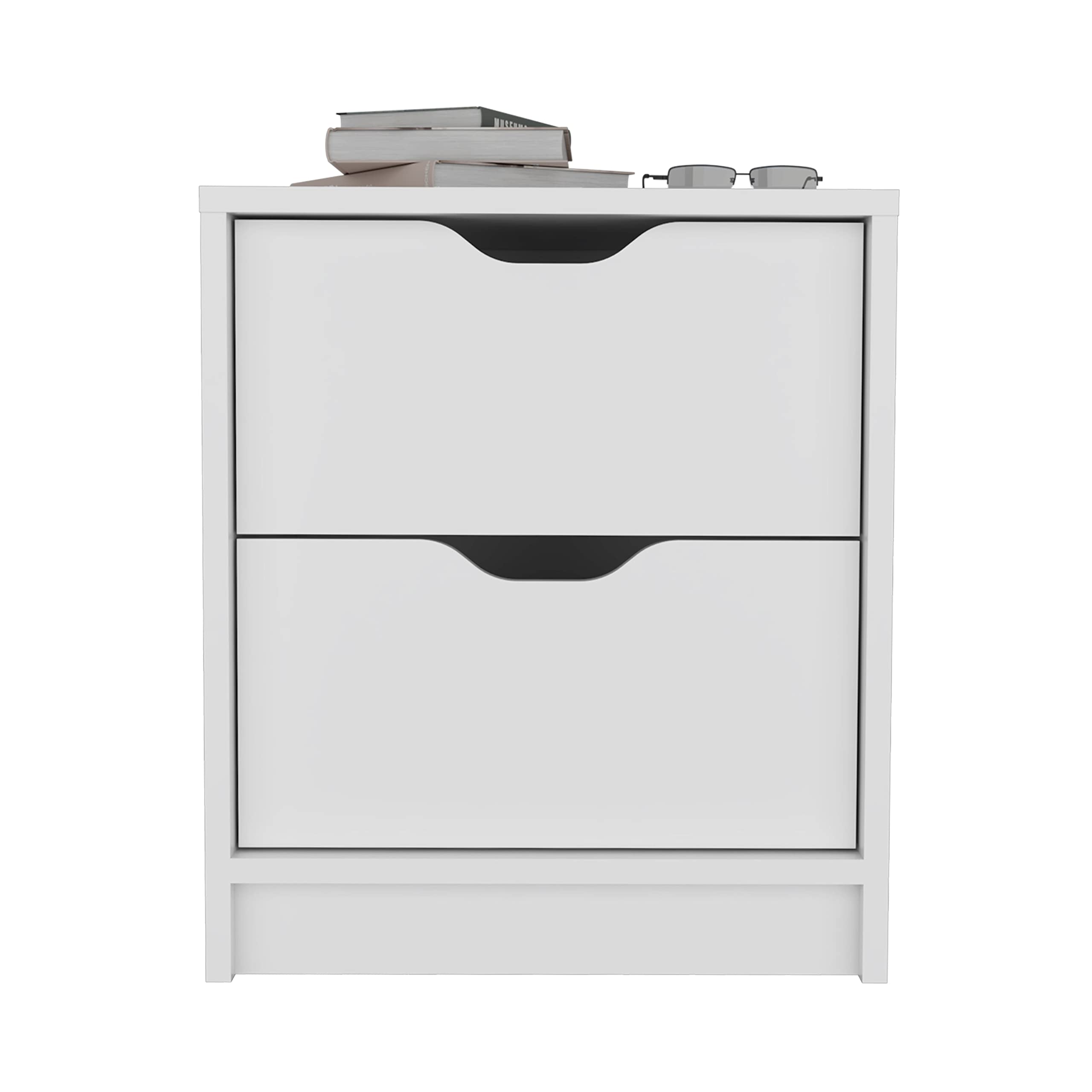 Double Drawer Nightstand 19&Quot; H, Bedside Table, White
