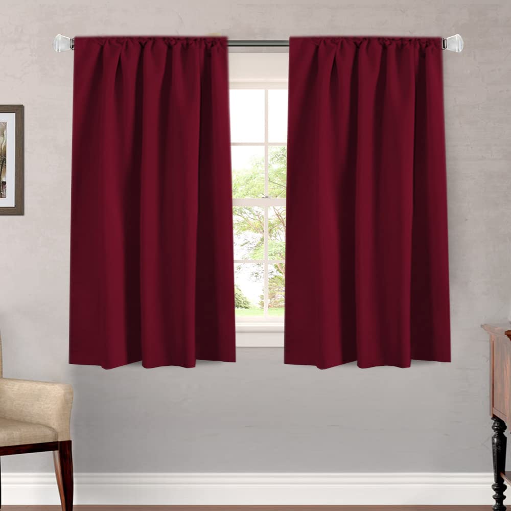 H.Versailtex Blackout Curtains Thermal Insulated Window Treatment Panels Room Darkening Blackout Drapes For Living Room Back Tab/Rod Pocket Bedroom Draperies, 52 X 54 Inch, Burgundy Red, 2 Panels