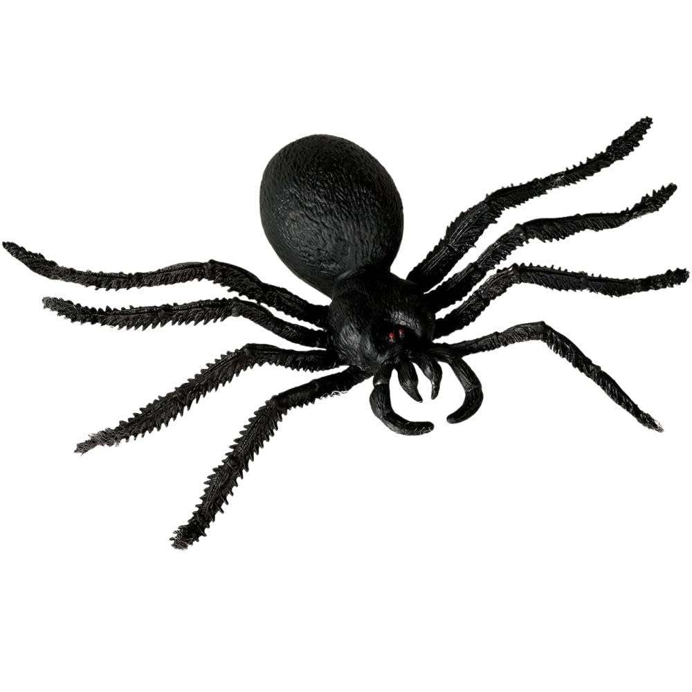 Black Big Plastic Spider & Polyester Web (7.5'' x 6.25'') - 1 Set - Realistic Design, Perfect Decoration For Halloween, Haunted 