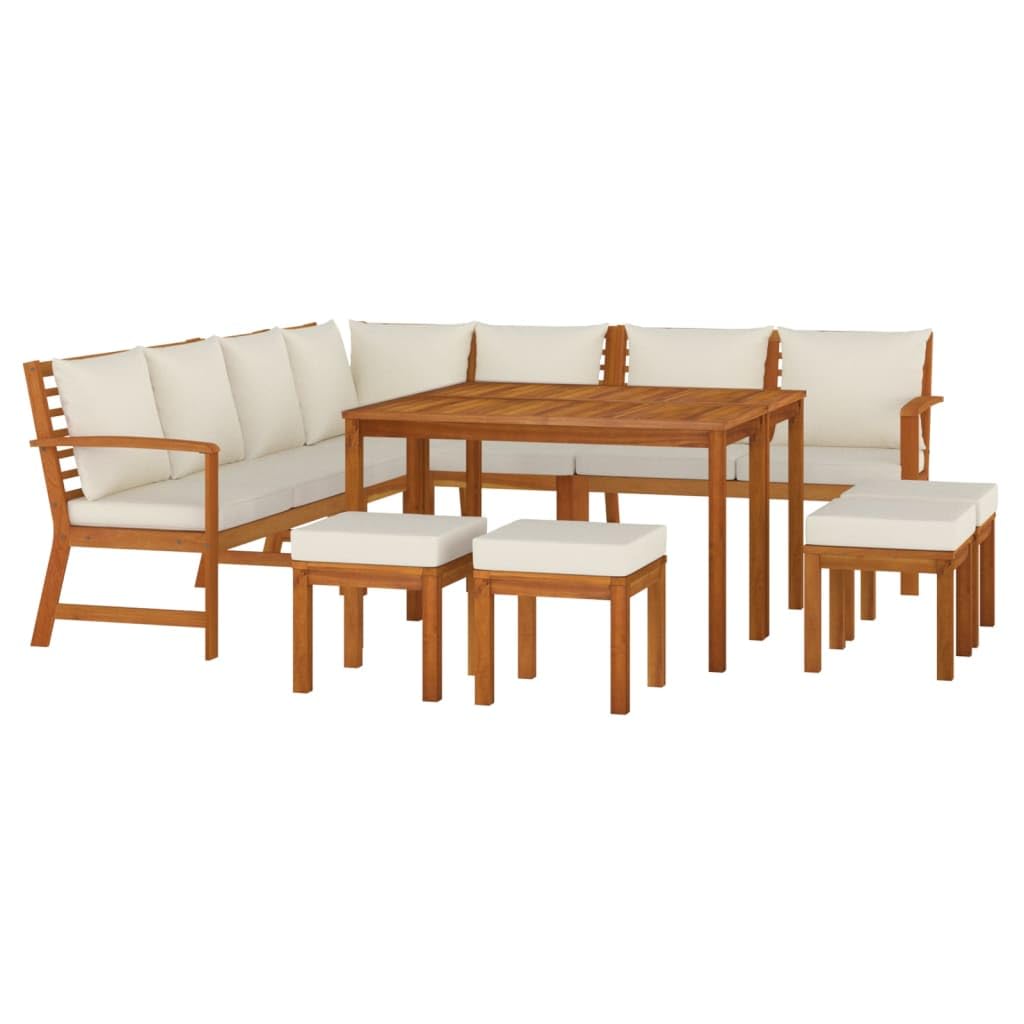 vidaXL Solid Acacia Wood - 11 Piece Patio Dining Set with Cushions, Modular and Comfortable Seating Experience with Easy Assembly, Ideal for Garden, Patio and Terrace.