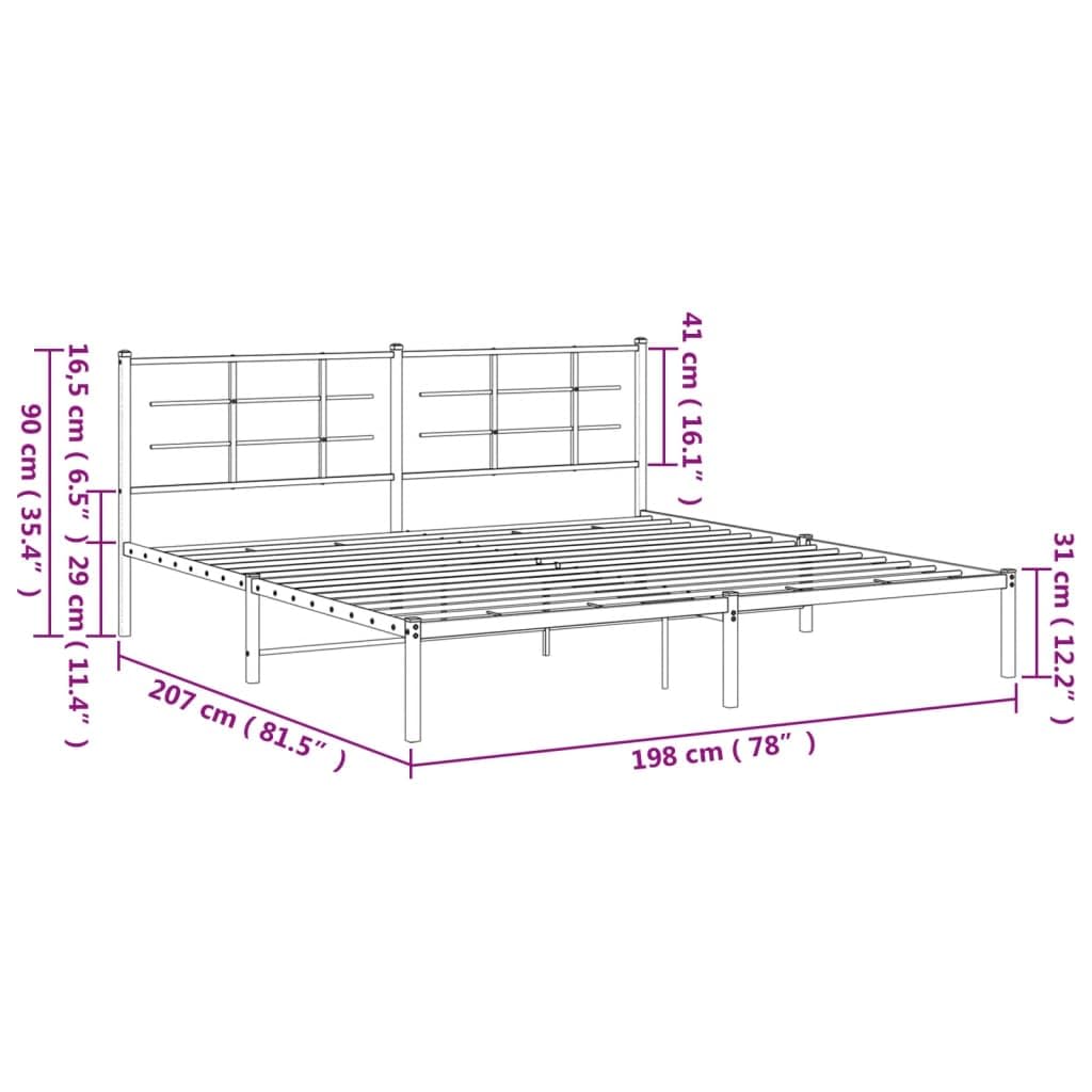 vidaXL Elegant King Metal Bed Frame-Black Powder-Coated Steel-Modern Bedroom Furniture with Headboard-81.5x78x35.4