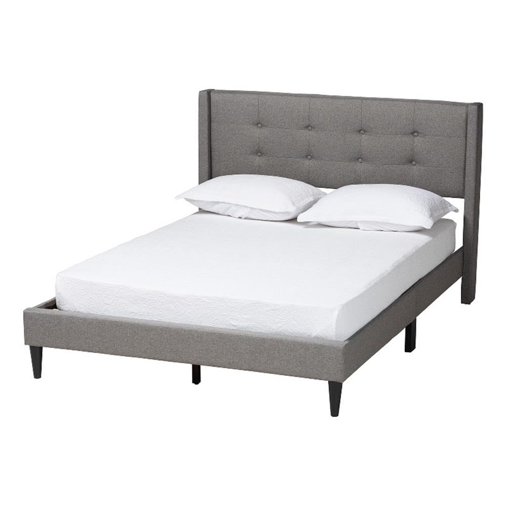 Baxton Studio Casol Mid-Century Modern Transitional Grey Fabric Upholstered Full Size Platform Bed