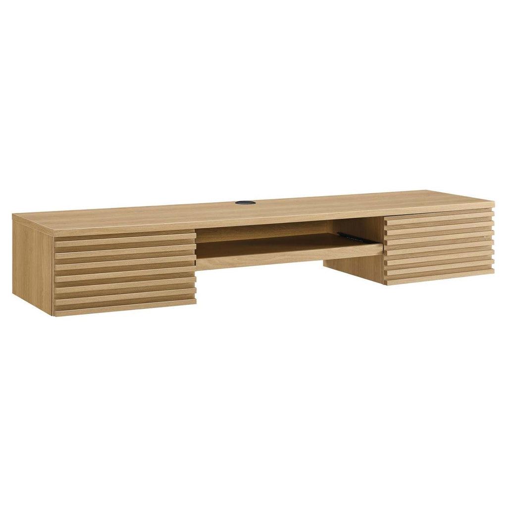 Modway Render Wall Mount Particleboard And Wood Office Desk In Oak