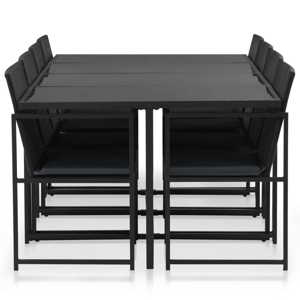 vidaXL Black Poly Rattan 9 Piece Patio Dining Set - Water-Resistant Outdoor Furniture with Powder-Coated Steel Frame, Table, Chairs and Seat Cushions