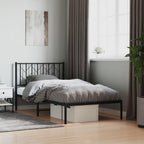 vidaXL Steel Bed Frame with Supportive Headboard and Extra Under-Bed Storage Space - Black Single Bed for Bedroom