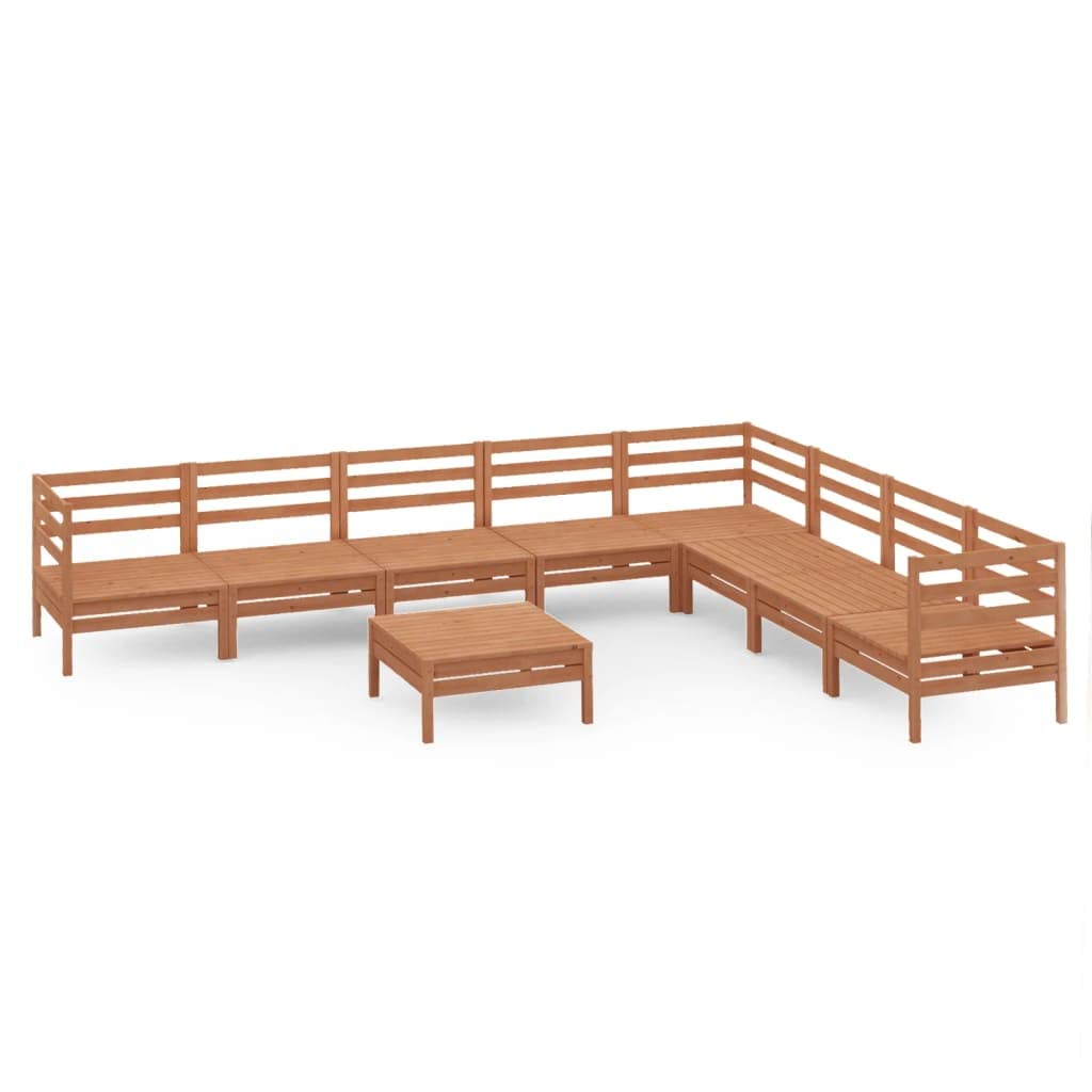 vidaXL Solid Pinewood Patio Lounge Set 9 Piece Garden Outdoor Terrance Backyard Furniture Set Wooden Lounge Sofa Seating Chair Seat Honey Brown