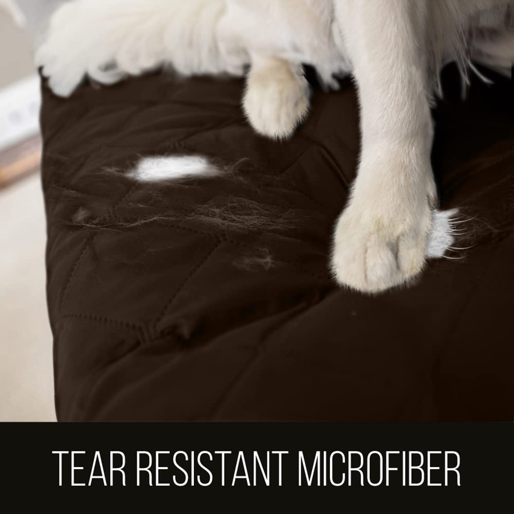 Sofa Shield Patented Couch Slip Cover, Large Cushion Protector, Reversible Stain And Dog Tear Resistant Slipcover, Quilted Microfiber 62” Seat, Washable Covers For Dogs Pets Kids, Chocolate