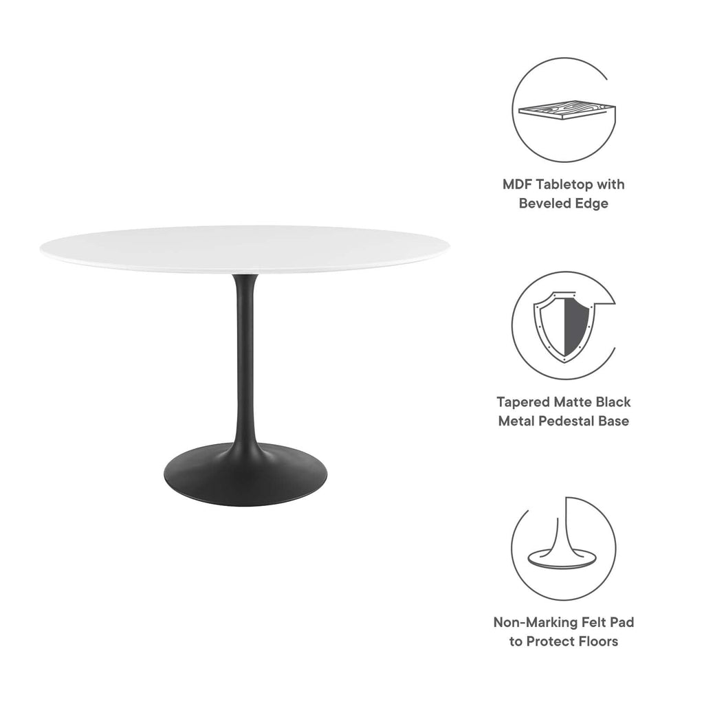 Modway Lippa 48" Oval-Shaped Mid-Century Modern Dining Table With White Wood Top And Black Base
