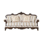 Acme Nayla Fabric Floral Upholstered Rolled Arms Sofa with 4 Pillows Walnut
