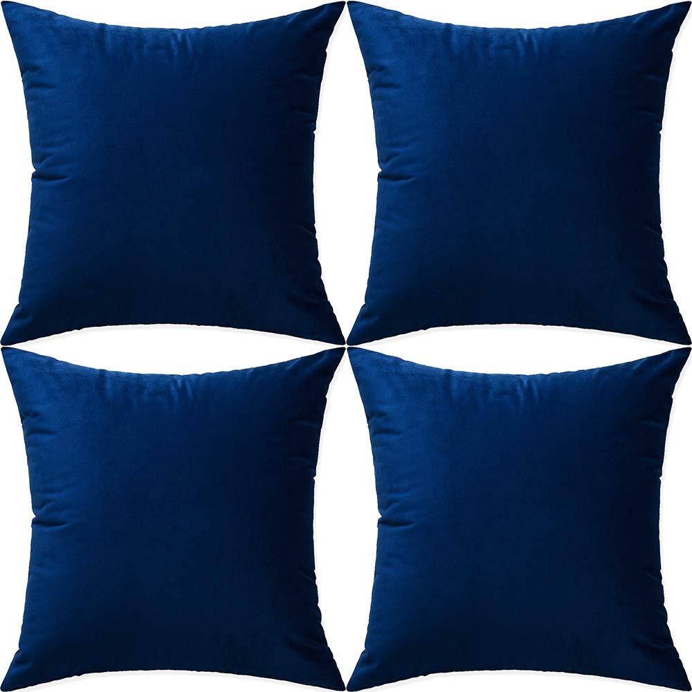 Artaimee Navy Blue Throw Pillow Covers 20X20 Set Of 4 Velvet Sofa Bed Couch Cushion Decorative Case