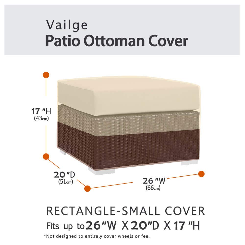 Vailge Rectangle Patio Ottoman Cover, Waterproof Outdoor Furniture Cover, Heavy Duty, Beige & Brown, Small