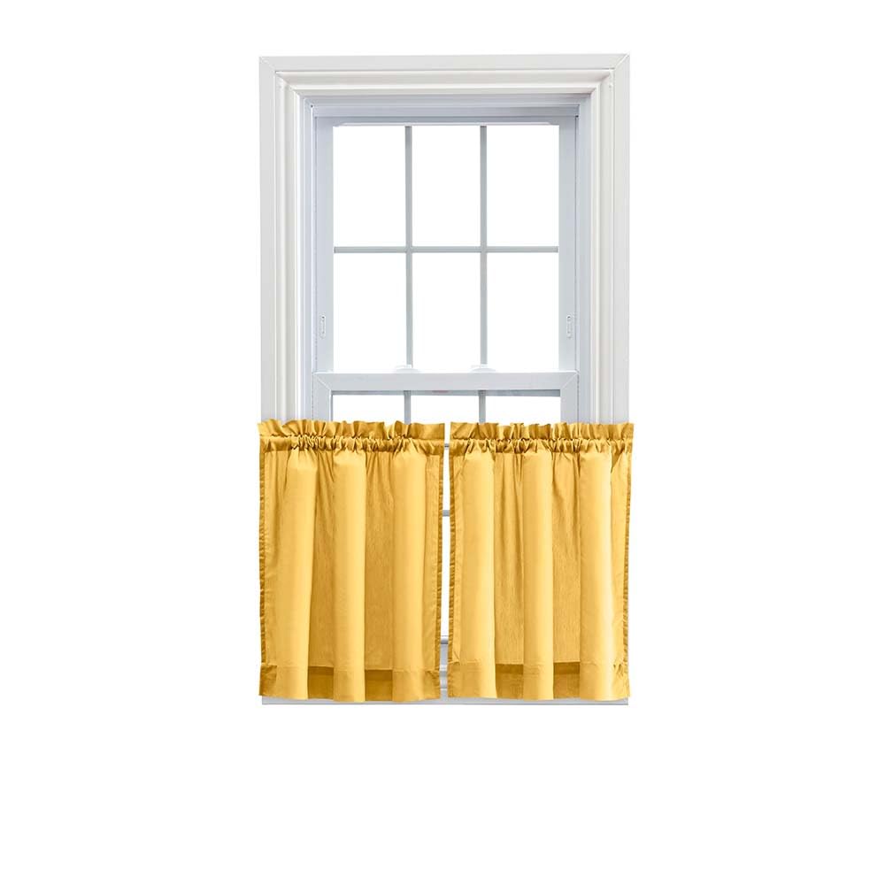 Ellis Curtain Stacey Sheer Tailored Tier Pair Curtains, 56 x 24, Yellow