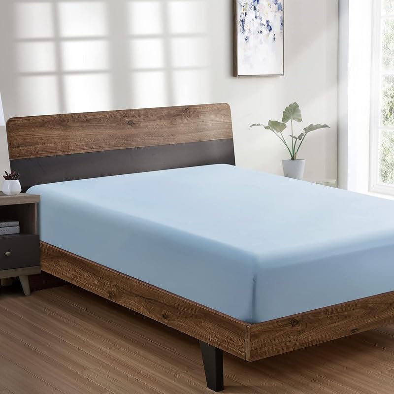 Amazon Brand  Umi Cotton Feel Glace Cotton Fade Resistant Elastic Fitted Queen Size Bed Bedsheet with 2 Pillow Covers Fits Upto