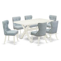East West Furniture X026SI215-7 7 Piece Dinette Set Consist of a Rectangle Dining Table with X-Legs and 6 Baby Blue Linen Fabric