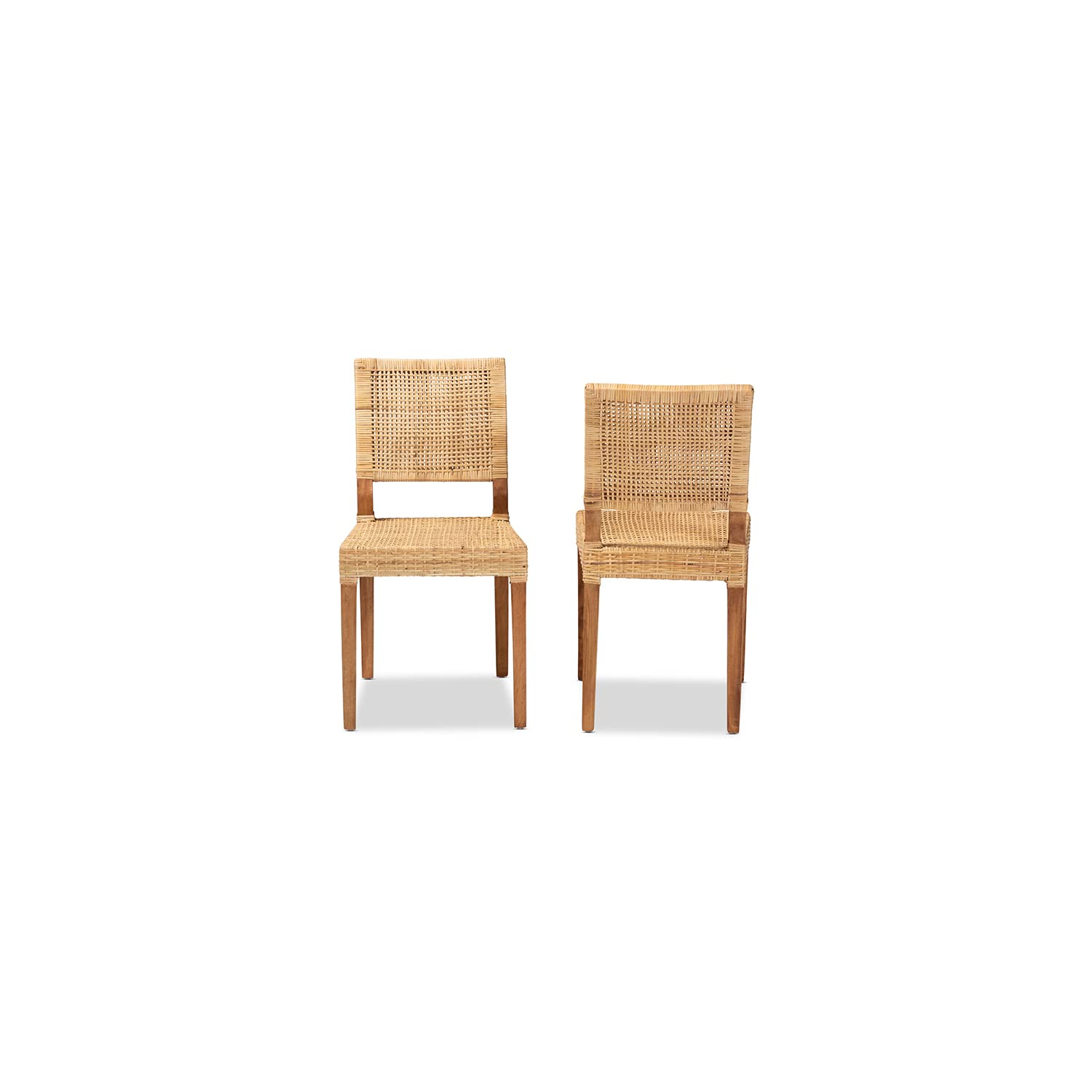 Baxton Studio Lesia Modern Bohemian Natural Brown Rattan and Walnut Brown Finished Wood 2-Piece Dining Chair Set