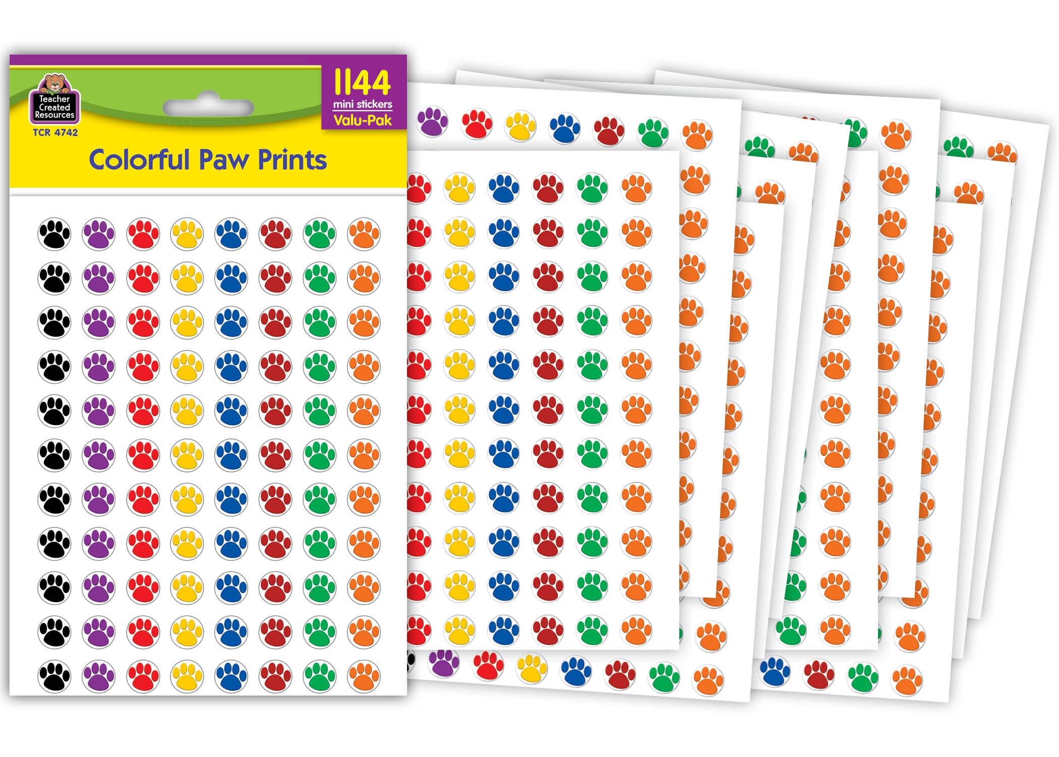 Teacher Created Resources Colorful Paw Prints Mini Stickers Value Pack (4742) 3/8 In