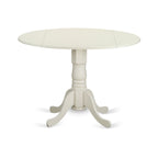 East West Furniture DLGR3-WHI-W 3 Piece Dining Table Set for Small Spaces Contains a Round Dining Room Table with Dropleaf and 2 Wood Seat Chairs, 42x42 Inch, Linen White