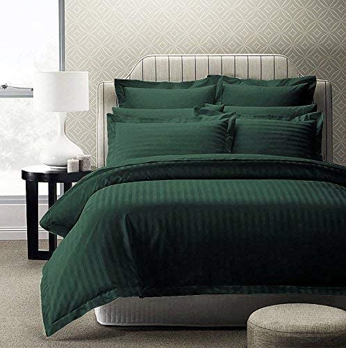Femfairy 300 TC Glace Cotton Plain Stripe Queen Size Single Bedsheet with 1 Pillow Cover for Home, Hotel, Guest Room (60 X 90) I