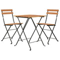 vidaXL 3Piece Bistro Set  Solid Teak Wood and PowderCoated Steel Folding Table and Chairs  Ideal for Outdoor Dining and Rela