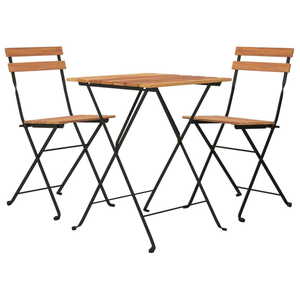 vidaXL 3Piece Bistro Set  Solid Teak Wood and PowderCoated Steel Folding Table and Chairs  Ideal for Outdoor Dining and Rela