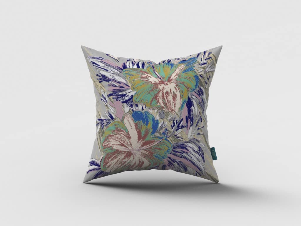 HomeRoots Green On Muted Purple Broadcloth 20â€ Lilac Green Hibiscus Indoor Outdoor Throw Pillow