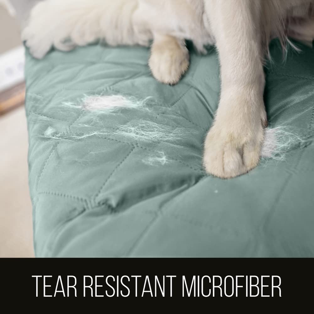 Sofa Shield Patented Couch Cover, Large Furniture Protector With Straps, Reversible Tear And Stain Resistant Slipcovers, Quilted Microfiber 88” Seat, Washable Covers For Dogs, Kids, Seafoam Cream